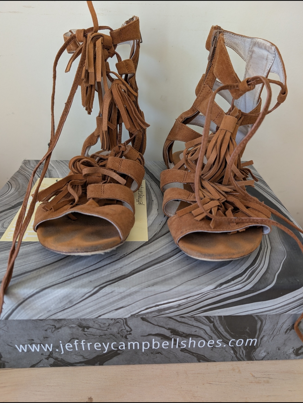 Jeffrey Campbell Women’s Brown Suede Fringe Gladiator Sandals
